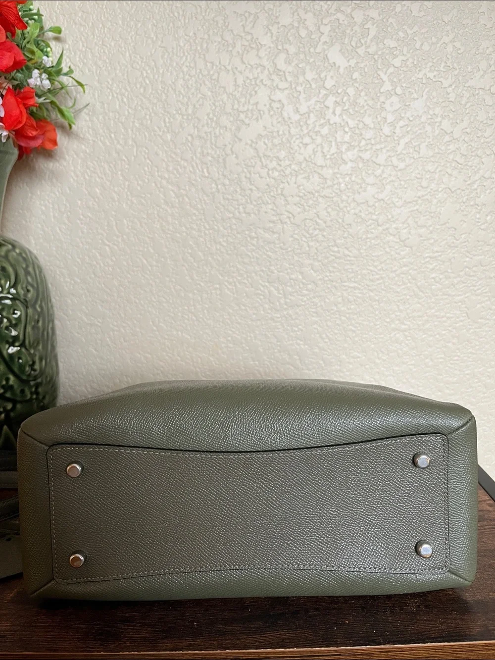 Coach 91146 Mini Lillie Carryall Bag Crossgrain Leather Crossbody Olive